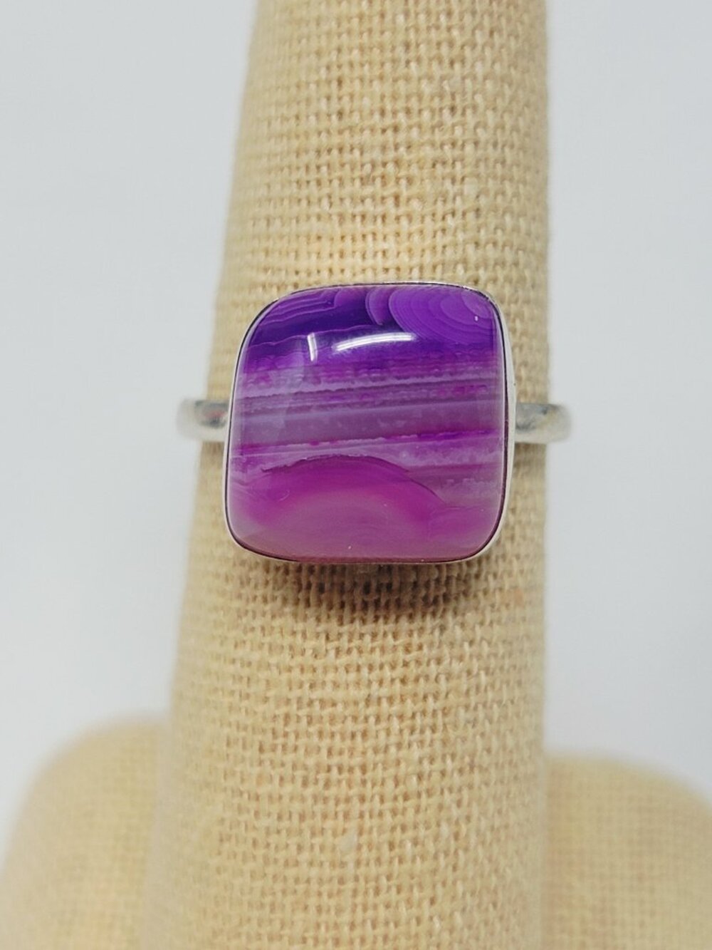 Silver 825 Purple & Pink Botswana Agate Ring Statement Size 8